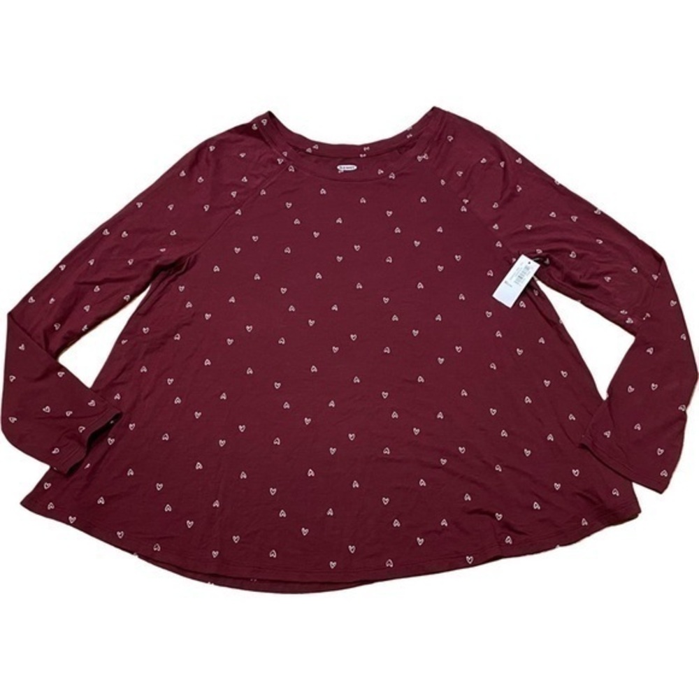 New Girls XL Old Navy Shirt Maroon Hearts Long Sleeve Tshirt